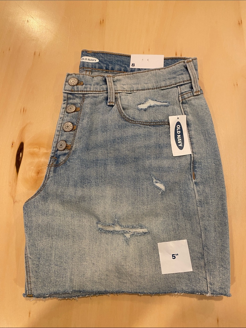 Old Navy Light Blue Mid-Rise Distressed Denim Shorts